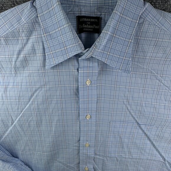 Gitman Bros For Fashion Post Louisville Blue White Plaid 16.5 34 Button Up Shirt - Picture 1 of 14
